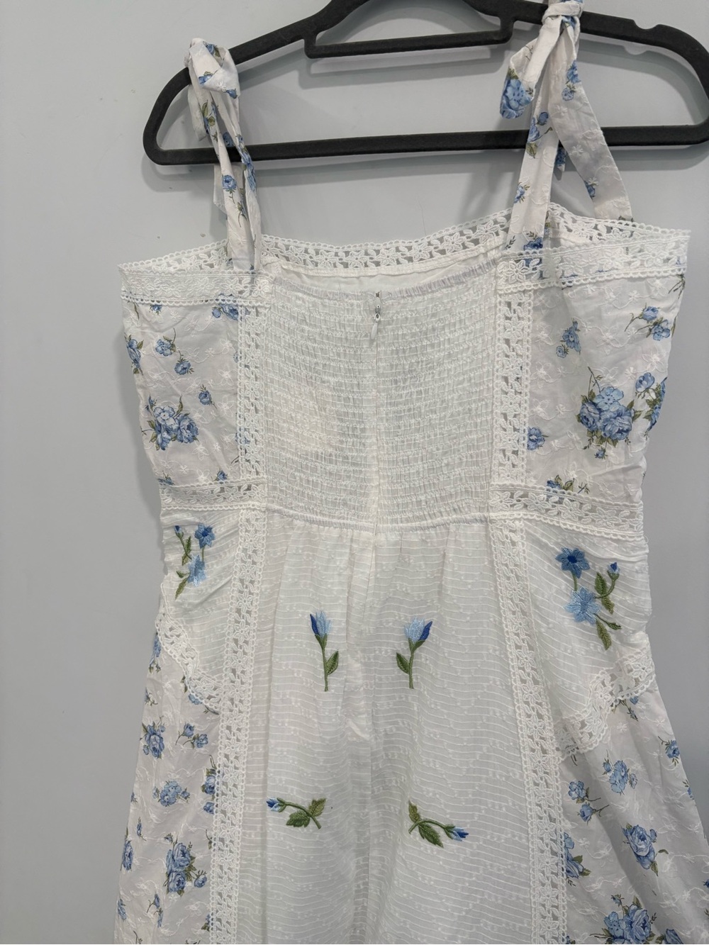 Altar’d State White Floral Tie-Shoulder Maxi Dress - Blue Embroidery - Picture 6 of 8